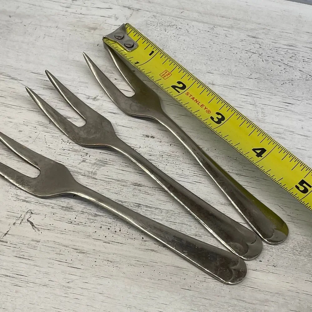 Vintage Set of 3 Silver Plated 2-Prong Appetizer Cocktail Forks Made in England
